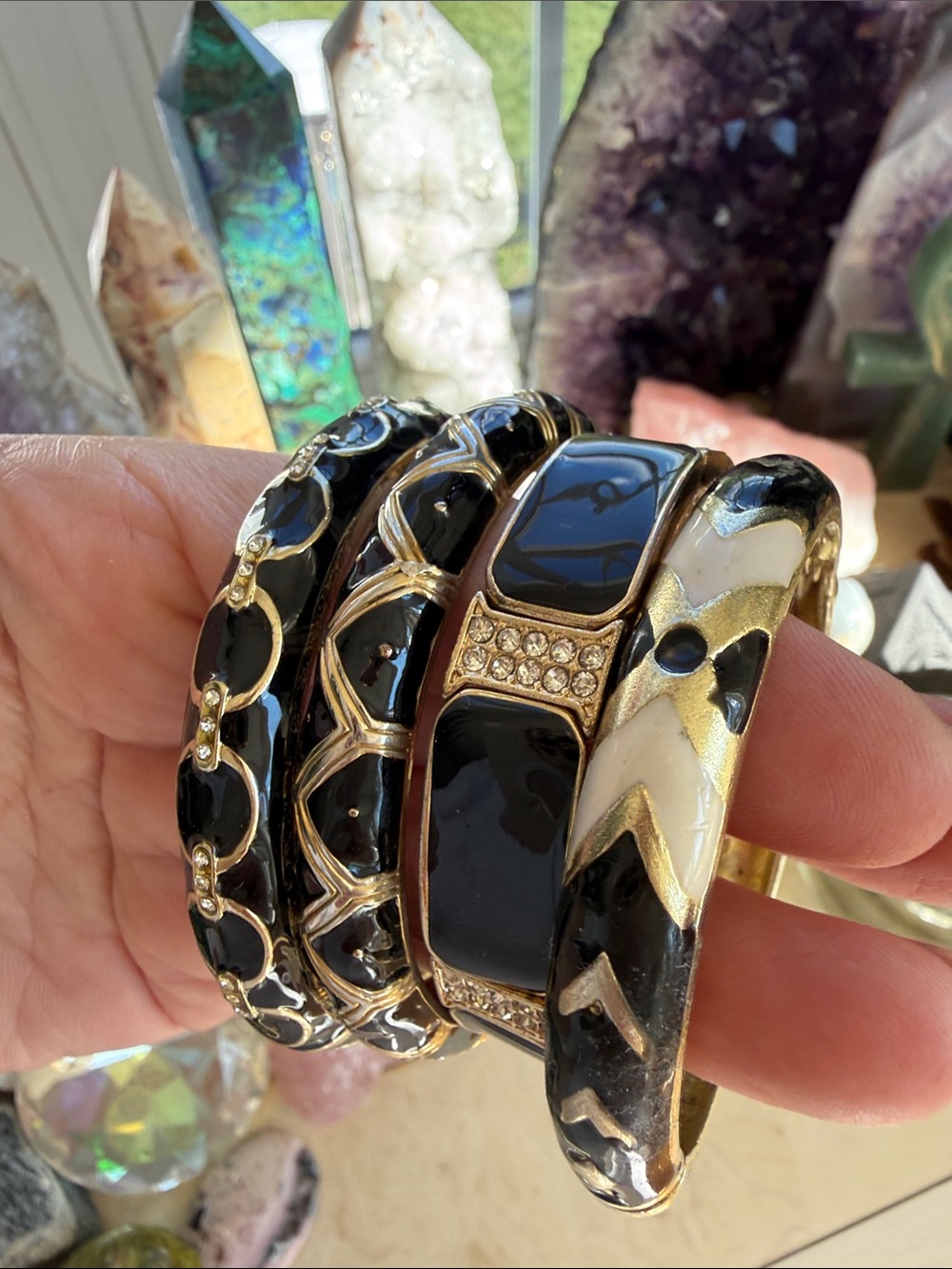 Set of Black and Gold Women's Fashion Clamper Bracelets art deco